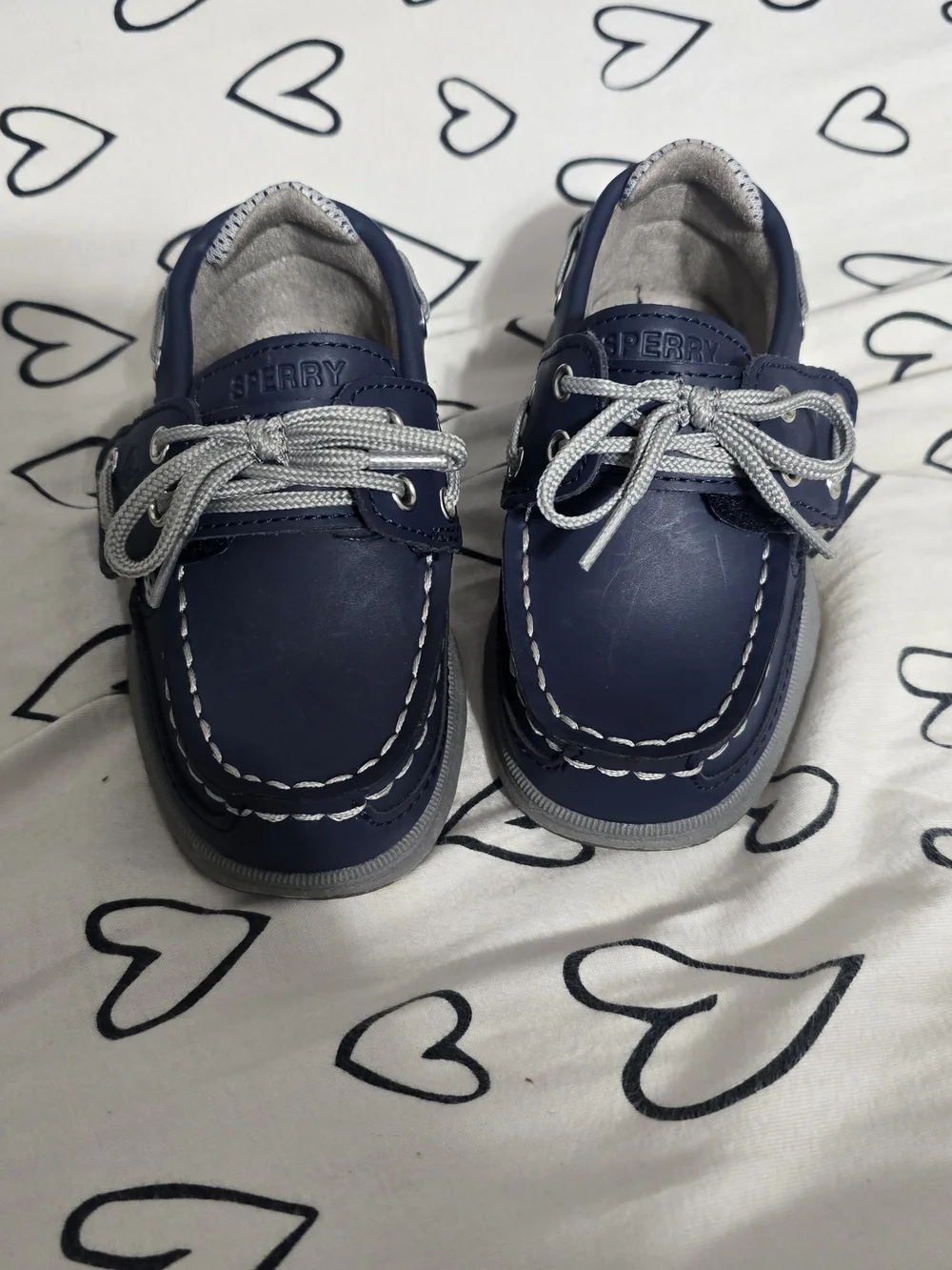 Sperry Navy and Gray Kids Moccasins